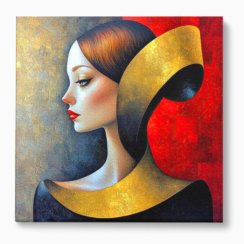 Tablou canvas cu tablou canvas cu profil de femeie stilizat, fara rama, pe sasiu de lemn